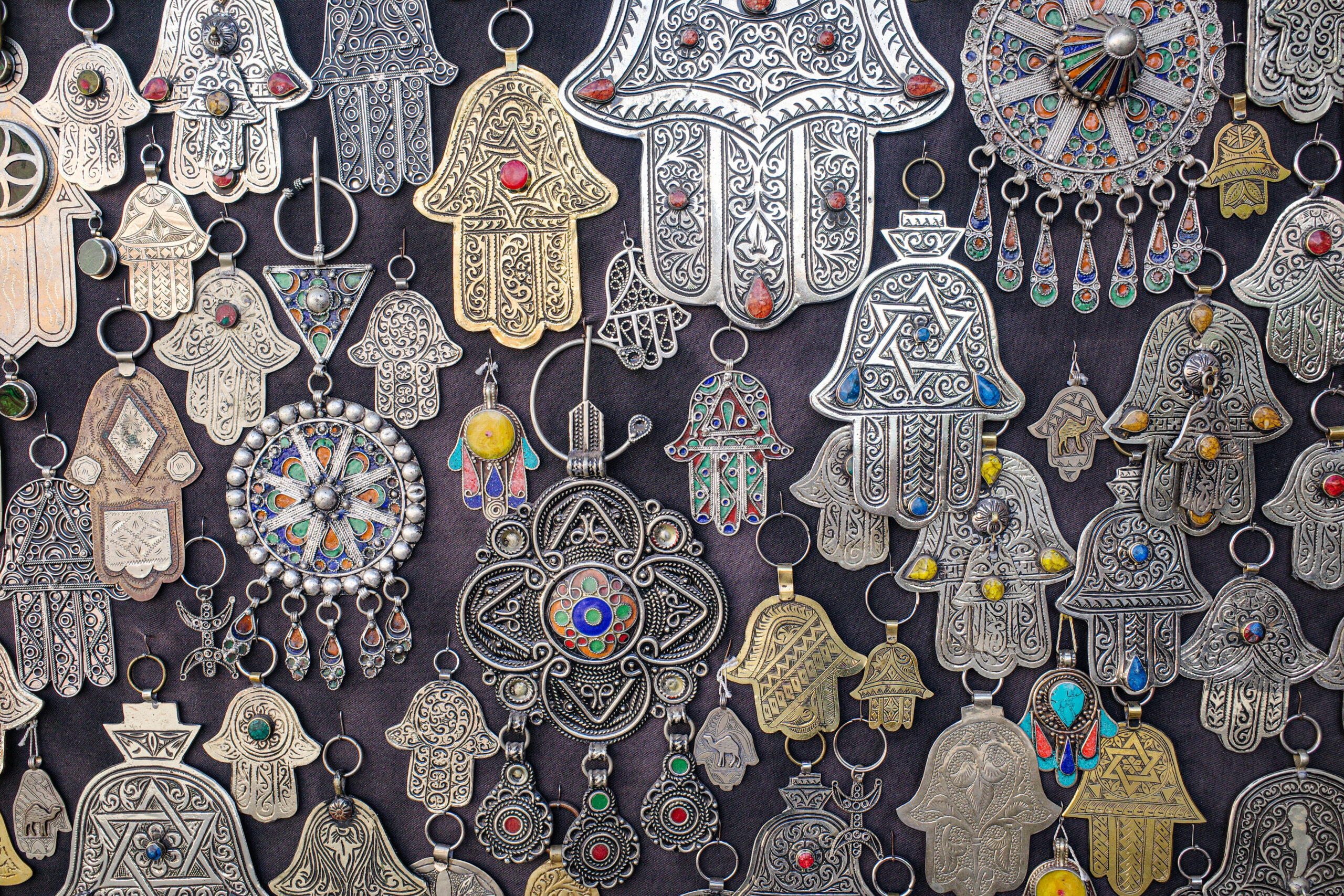 Best souvenirs from Morocco displayed in a colorful Marrakech souk stall