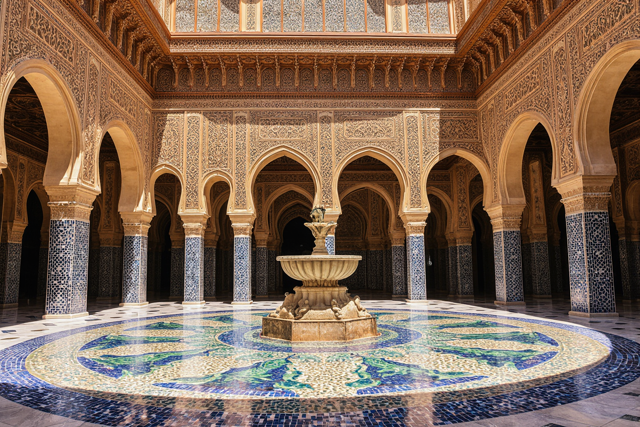 Bahia Palace interior courtyard Marrakech - historical Marrakech attractions with traditional Moroccan architecture