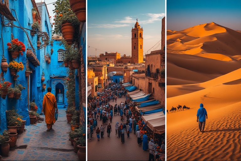 A vibrant street in Chefchaouen, Morocco