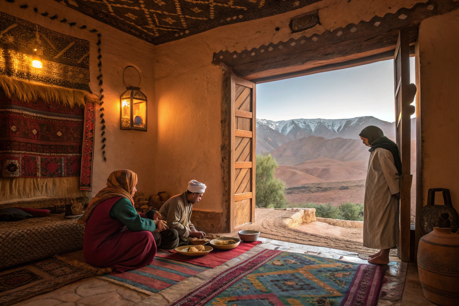 Traditional Berber home visit in Atlas Mountains from Marrakech featuring authentic cultural experience and mint tea hospitality
