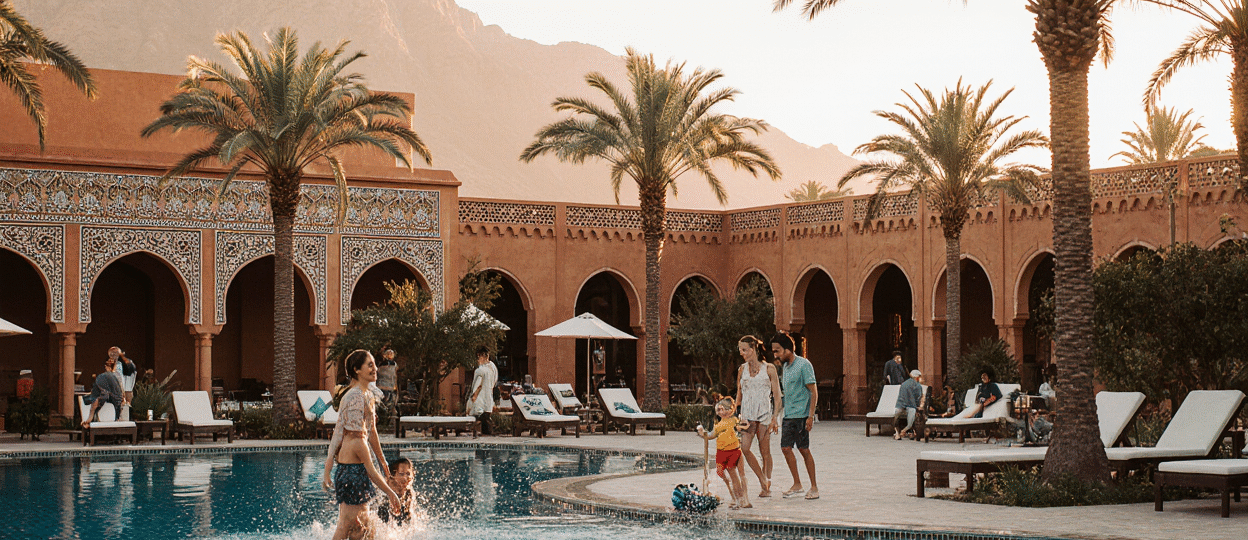 Children enjoying cultural activities and workshops at family hotel kids club in Marrakech Morocco