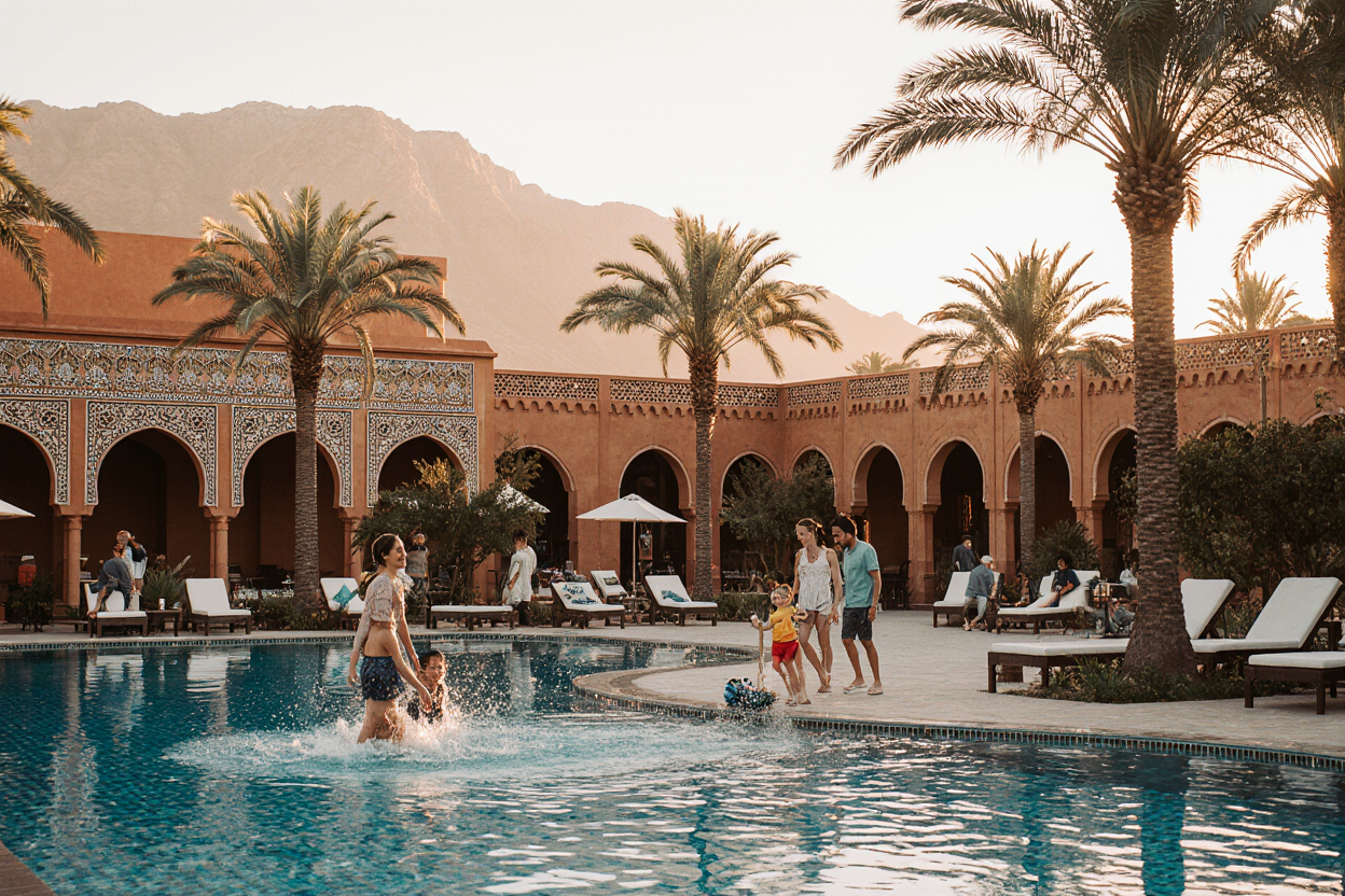 Children enjoying cultural activities and workshops at family hotel kids club in Marrakech Morocco