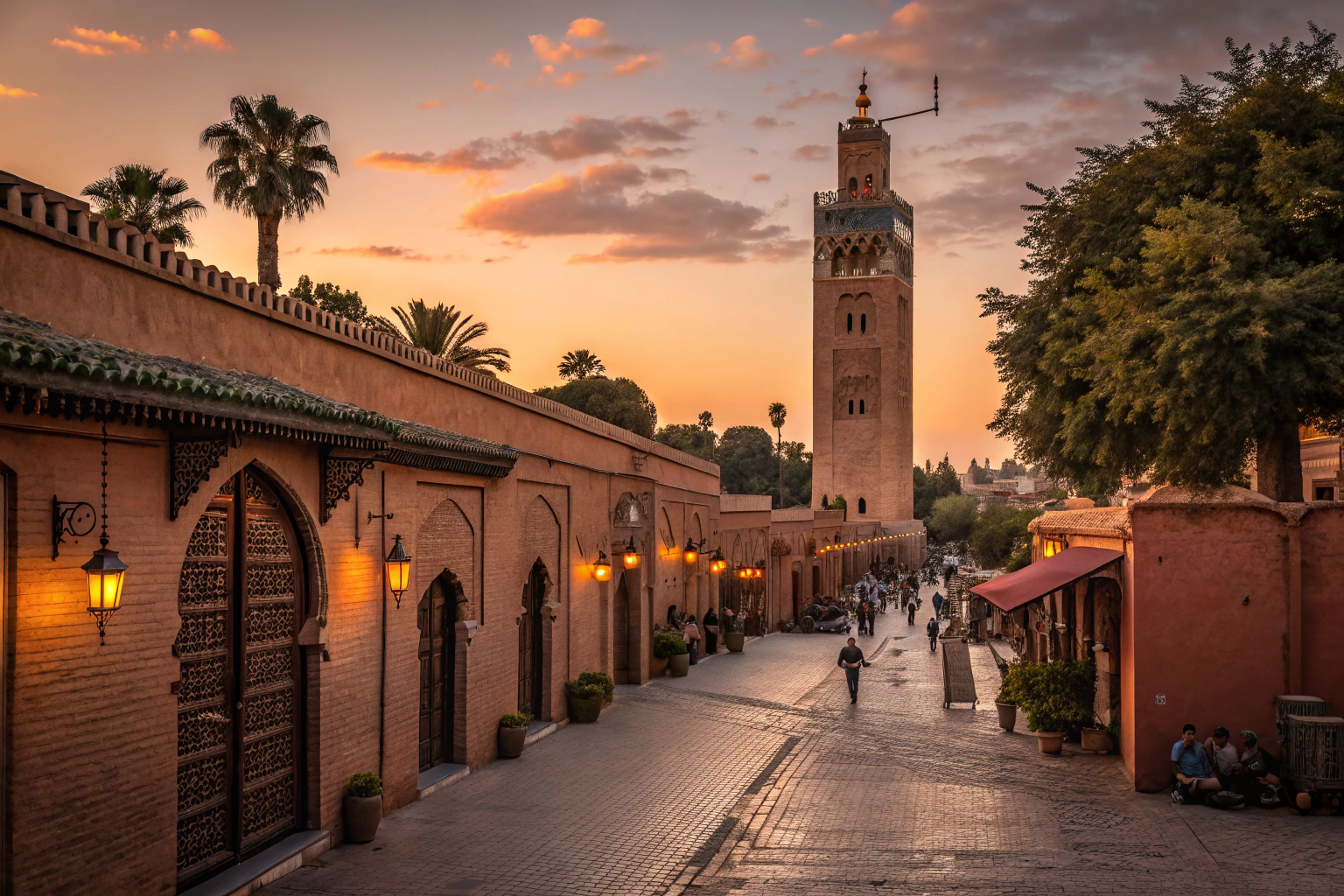 Luxury riad courtyard in Marrakech with traditional fountain and tilework