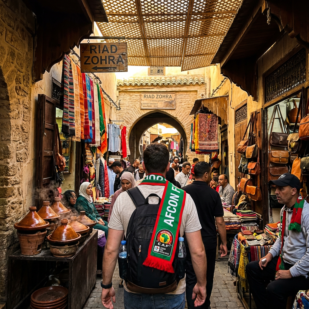 African football teams preparing for Fes AFCON 2025 in Fes Morocco, capturing the spirit of the tournament amid historic architecture and vibrant landscapes