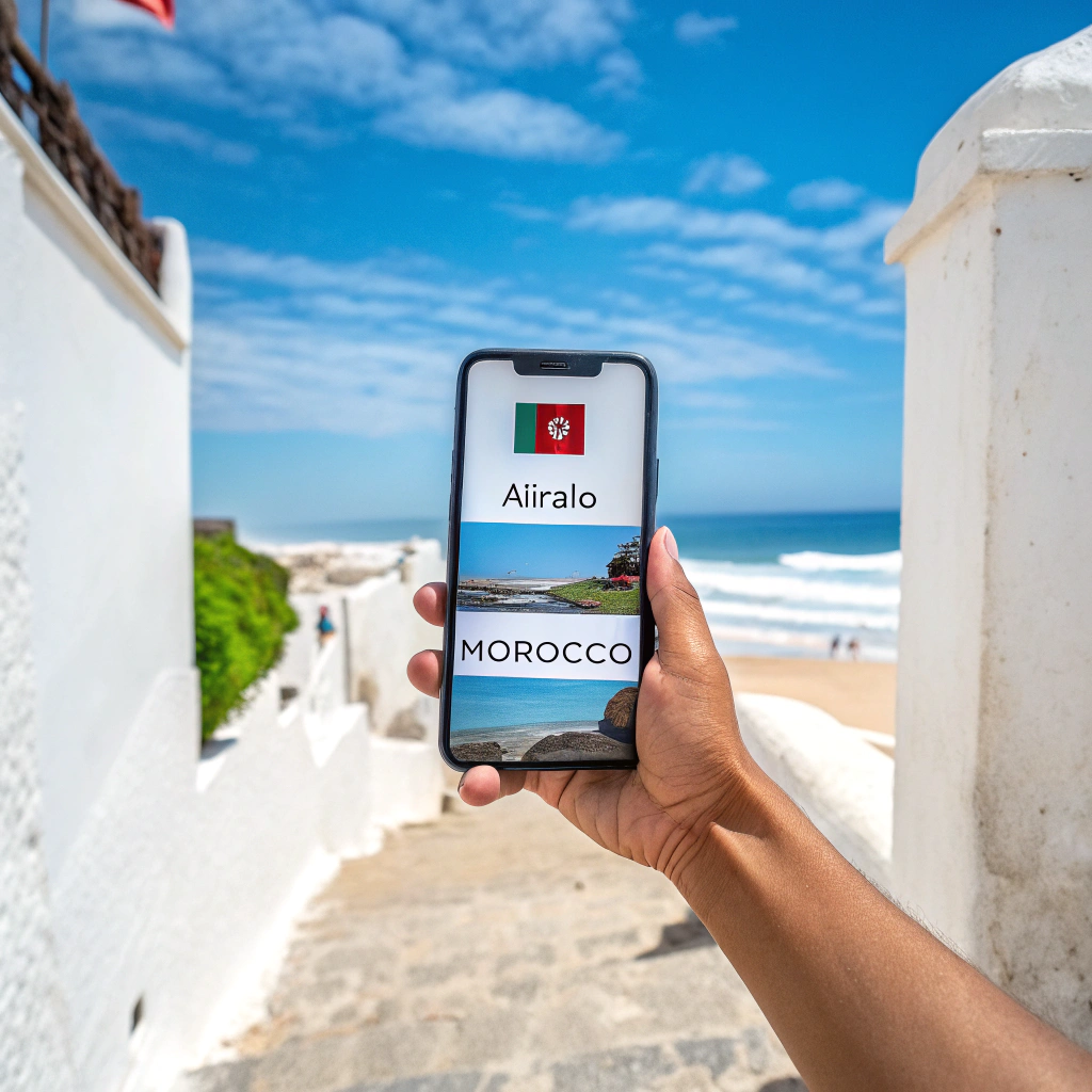 Airalo app showcasing the best SIM card for Morocco with affordable eSIM plans, ensuring fast 4G data for beach vibes in Essaouira and beyond in 2025 journeys