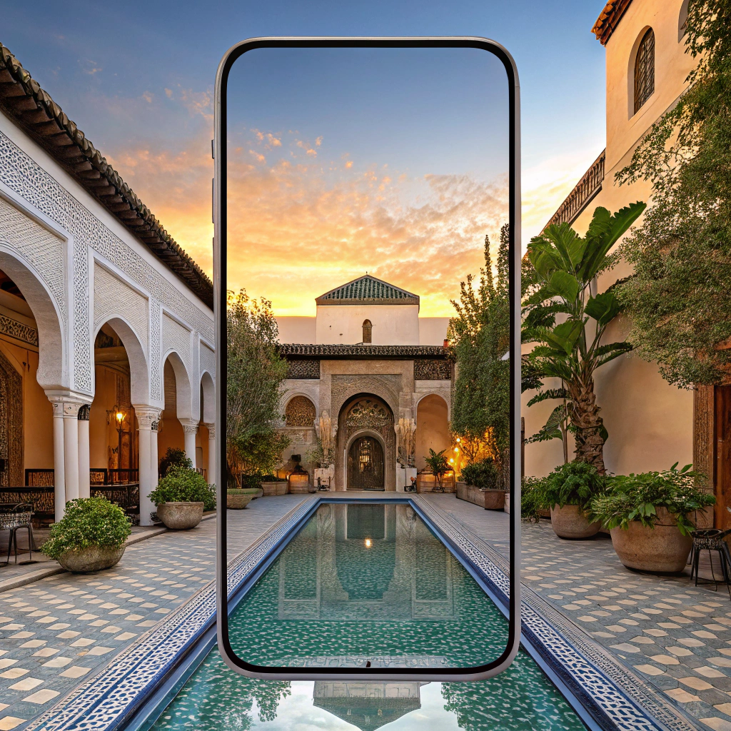 Elegant riad courtyard in Fès showcasing luxury where to stay during AFCON 2025 options in historic Morocco hotels 2025, with pools and cultural charm for an immersive tournament experience.