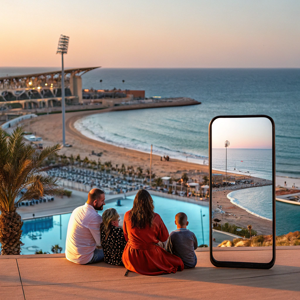 Beach relaxation at Agadir resort, combining AFCON 2025 matches with Morocco's coastal vibes, ideal where to stay during AFCON 2025 for families seeking rest and adventure.