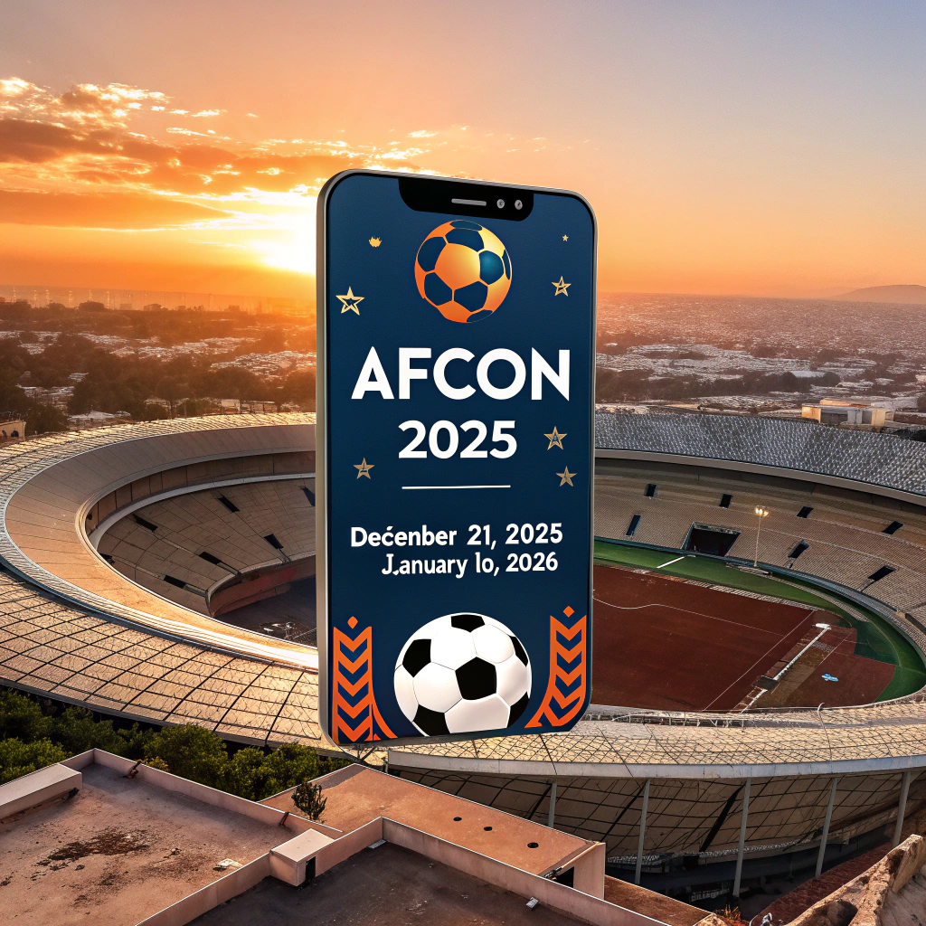 Visual overview of AFCON 2025 Morocco dates and schedule, featuring Stade Adrar in Agadir, detailing group stage to final from December 2025 to January 2026, key info on when is AFCON 2025 in Morocco for soccer enthusiasts