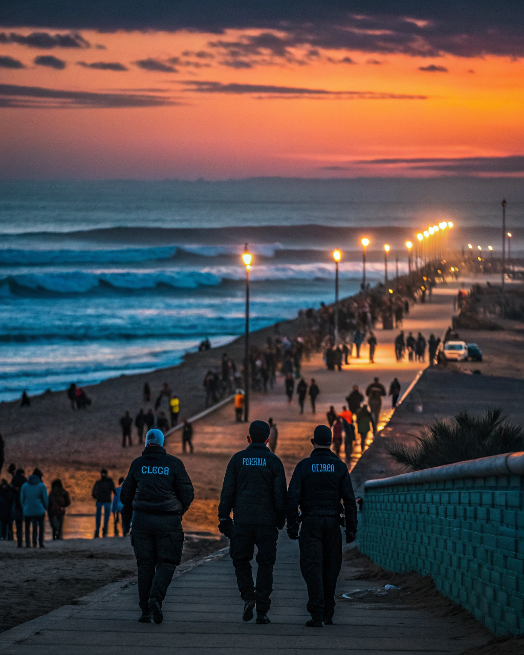 Safe and secure beachfront stroll in Agadir during AFCON 2025, with enhanced patrols and lit paths ensuring worry-free experiences for fans enjoying Morocco's tournament atmosphere.