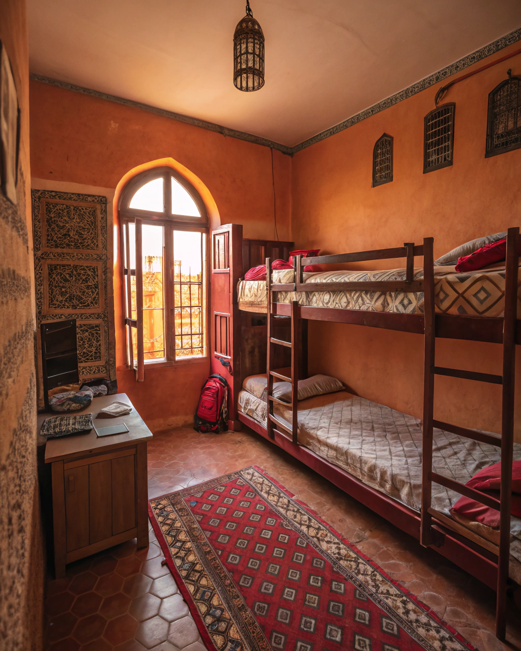Budget hostel interior in Marrakech offering affordable where to stay during AFCON 2025 accommodations, perfect for football fans seeking simple stays near stadiums and local culture.