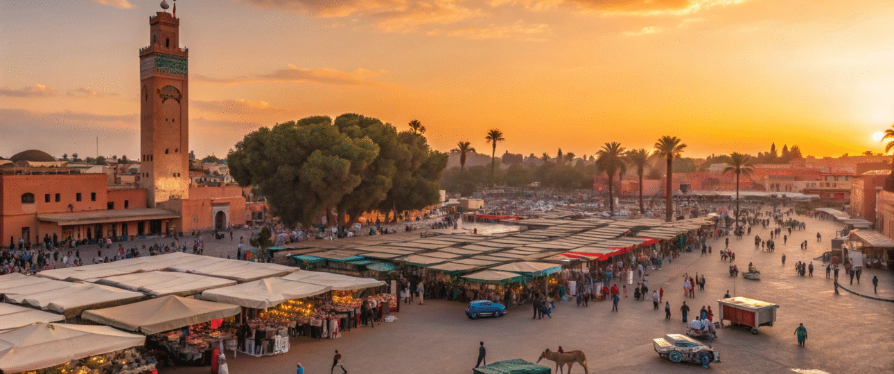 Traveler using the best SIM card for Morocco in Marrakech's vibrant souks, ensuring reliable mobile data for navigation and sharing experiences, ideal for 2025 trips to this North African gem