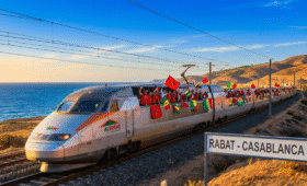 High-speed train from Casablanca to Rabat for AFCON 2025 matches, reliable transport between Mohammed V and Prince Moulay Abdellah Stadiums, scenic Moroccan rail journey for football fans