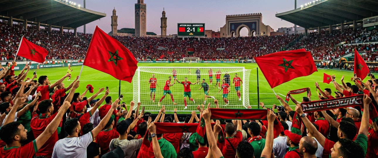 Exciting AFCON matches today in Morocco at packed stadiums like Marrakech and Agadir, fans waving flags during Group F deciders, TotalEnergies CAF Africa Cup of Nations 2025 highlights for thrilling knockout qualifications and travel tips.