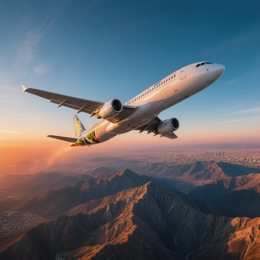 Aerial view of flight approaching Morocco for AFCON 2025, best time to fly guide within Morocco visa requirements for AFCON 2025, highlighting affordable trips to host cities like Marrakech