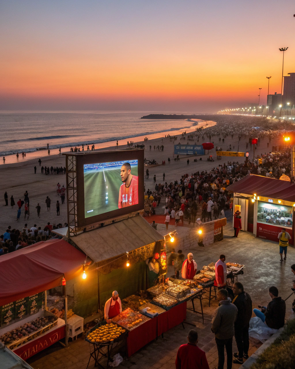 AFCON fan zones Morocco in Agadir, beachfront spots for watching matches if stadium tickets sell out, vibrant atmosphere with live music and local cuisine during TotalEnergies CAF AFCON 2025 group stages.