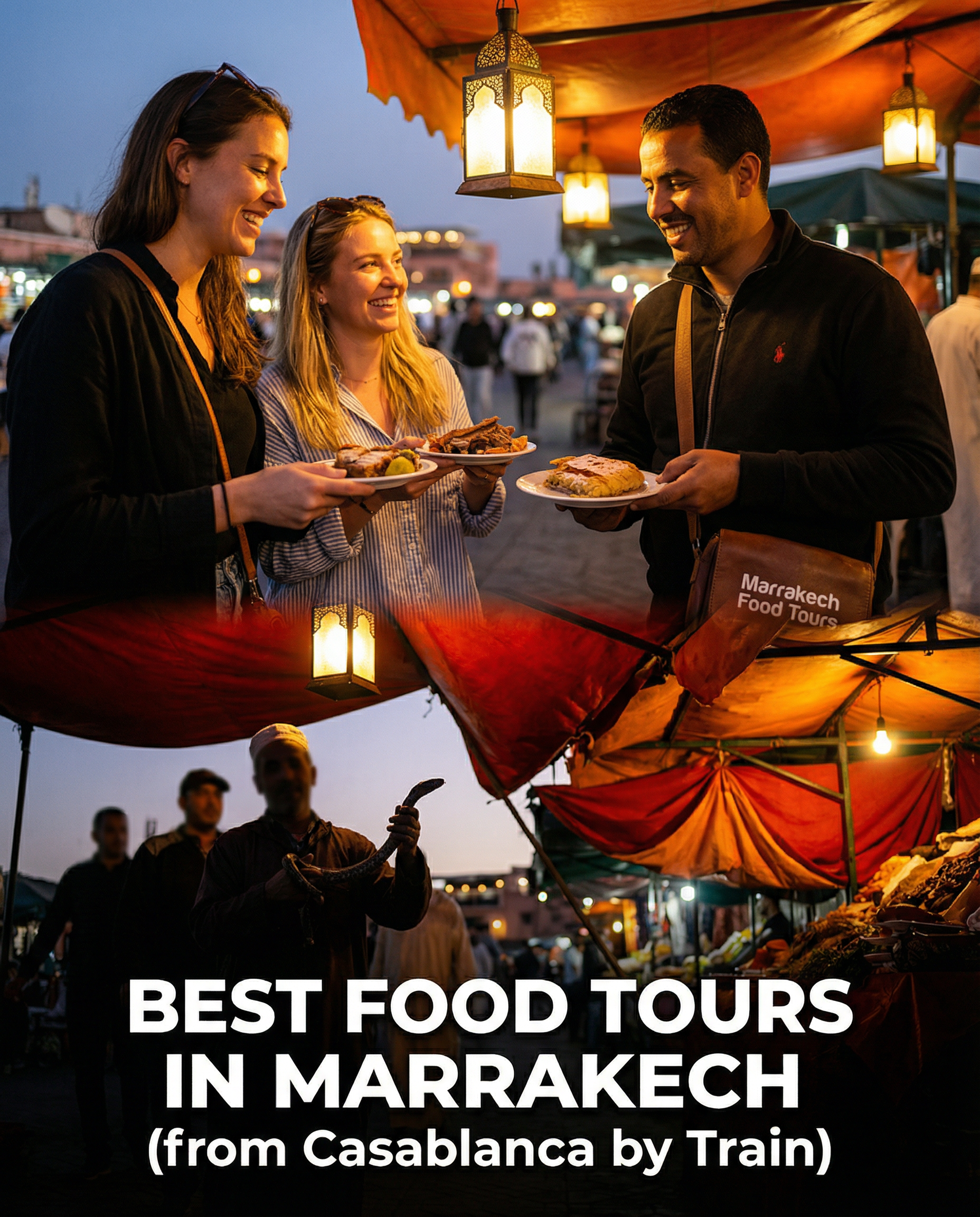 Culinary things to do in Casablanca near stadium: Train to Marrakech for the best food tours tasting tagine and couscous in Jemaa el-Fna, extending your AFCON adventure with authentic Moroccan flavors and souk excitement