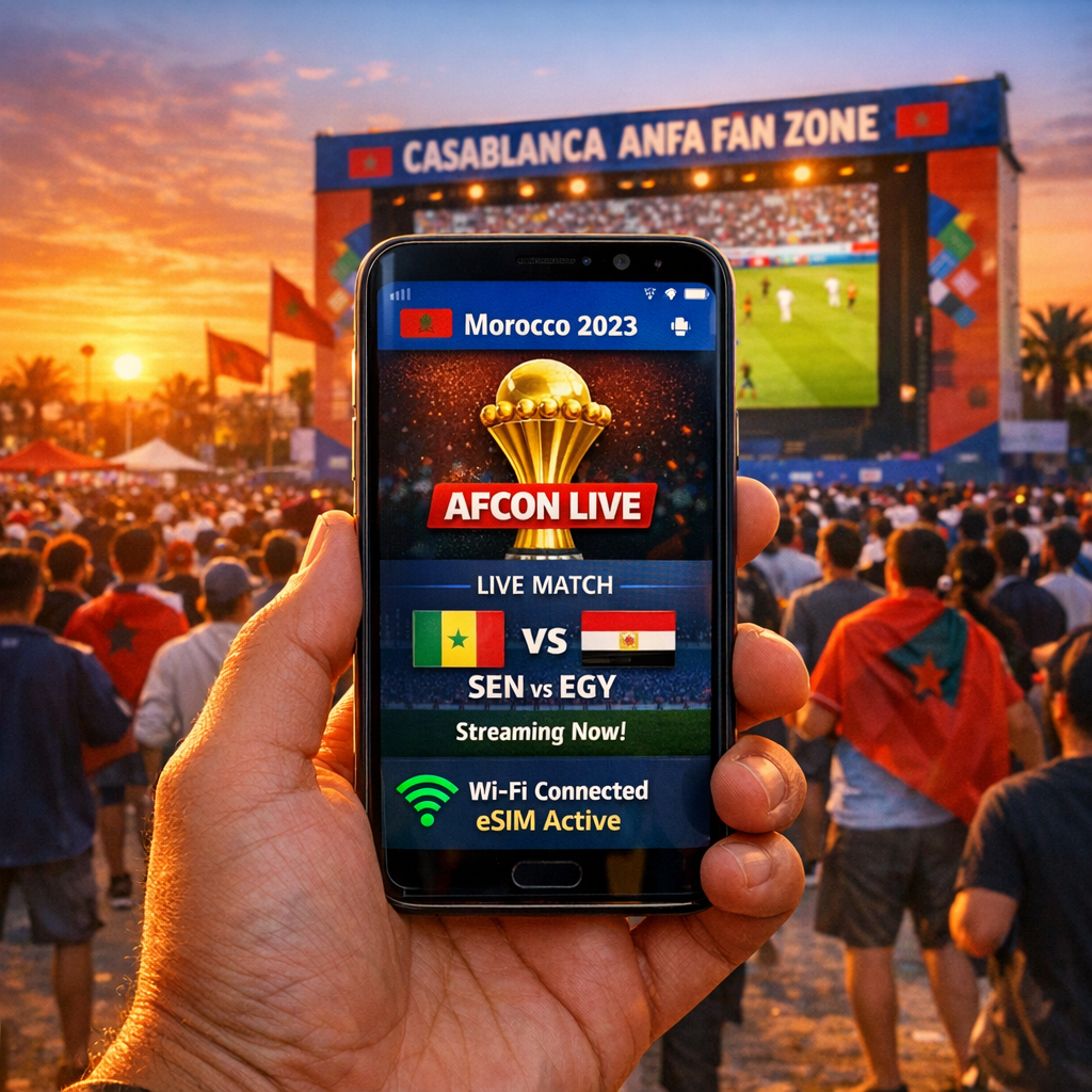 Internet in Morocco tourists need for AFCON fan zones Morocco, activating eSIM to stream Gabon vs. Ivory Coast match or share NYE photos from vibrant public viewing areas
