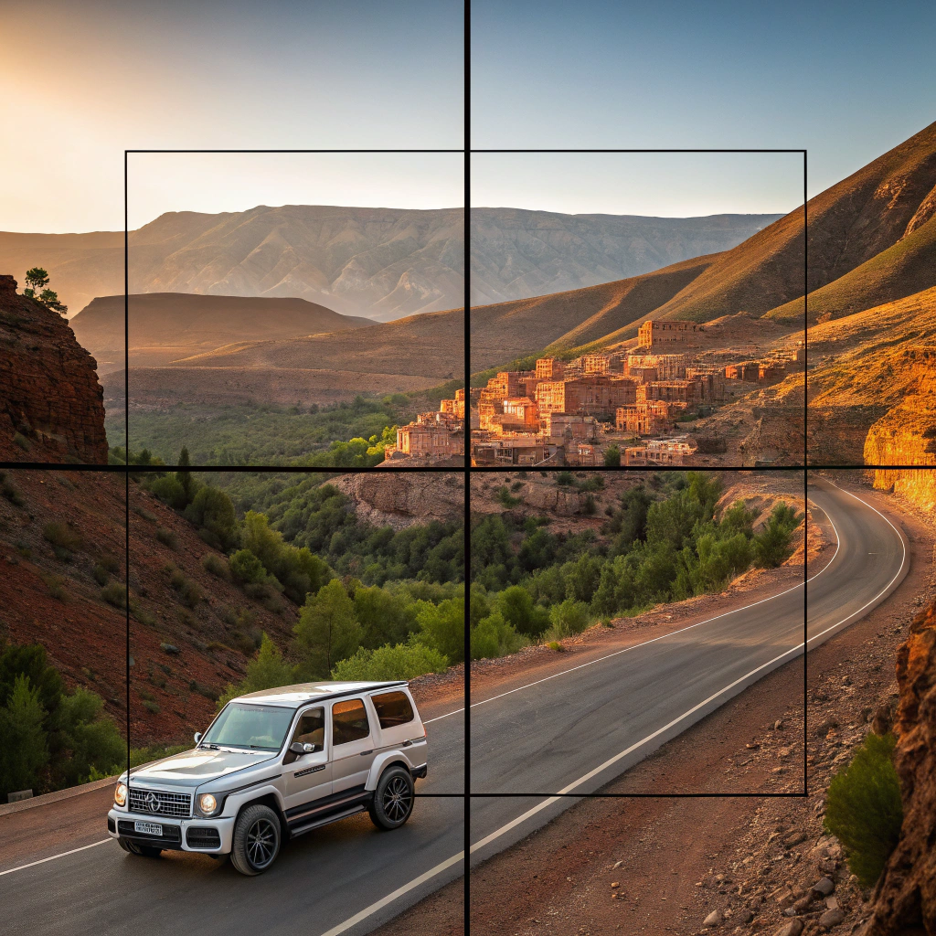 Safe driving in Morocco: SUV on Atlas Mountains road, following driving in Morocco safety guide for confident road trips from Casablanca to Marrakech