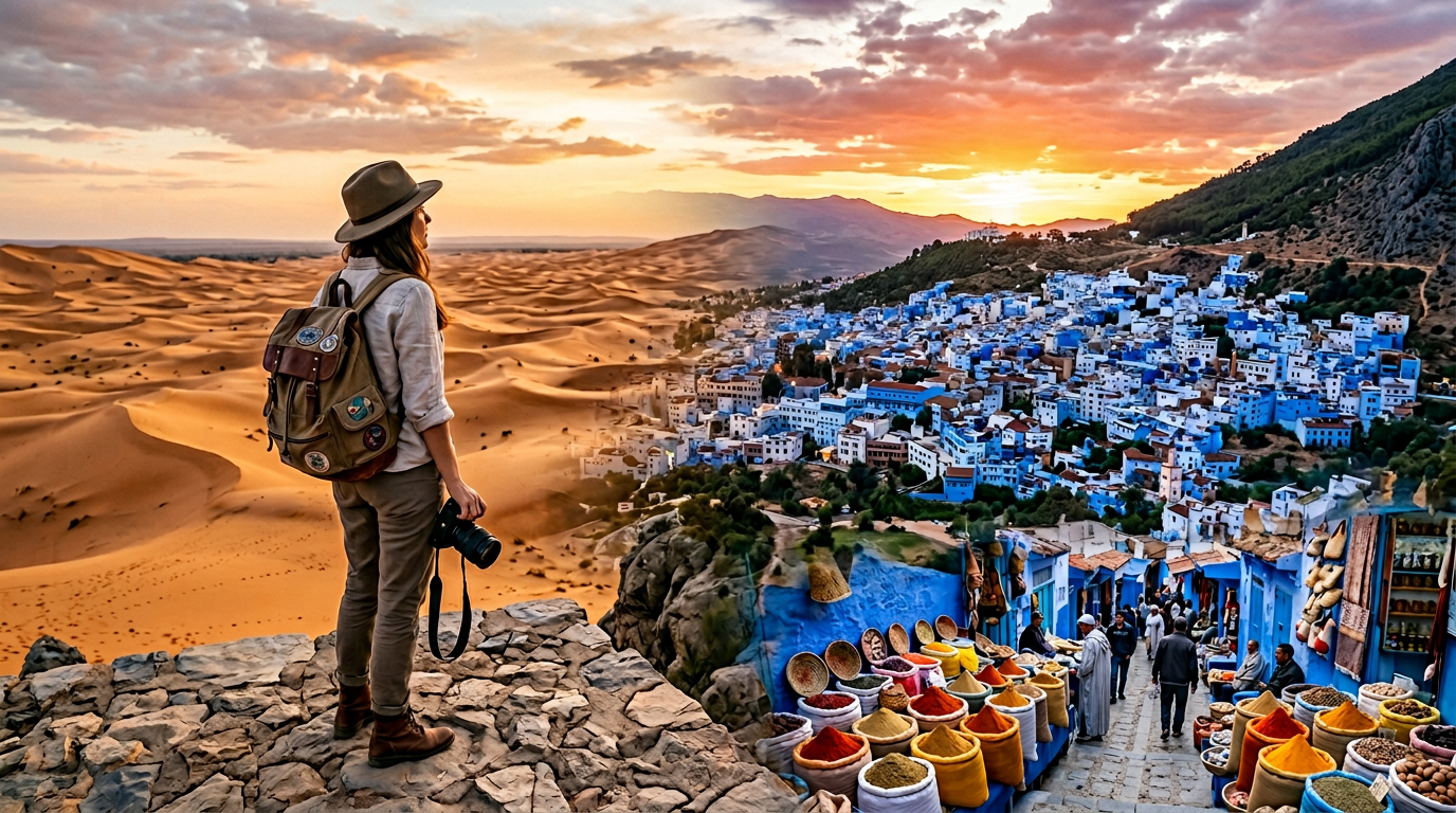Morocco on a budget 2026 – colorful medina street with affordable market stalls and local vendors