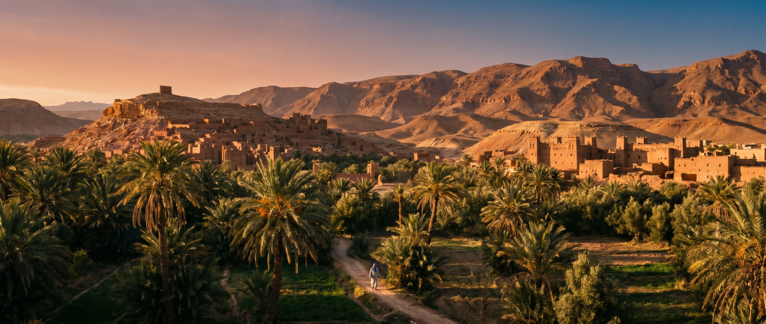 Rural Morocco countryside with palm groves and Atlas Mountain villages – authentic Morocco experiences