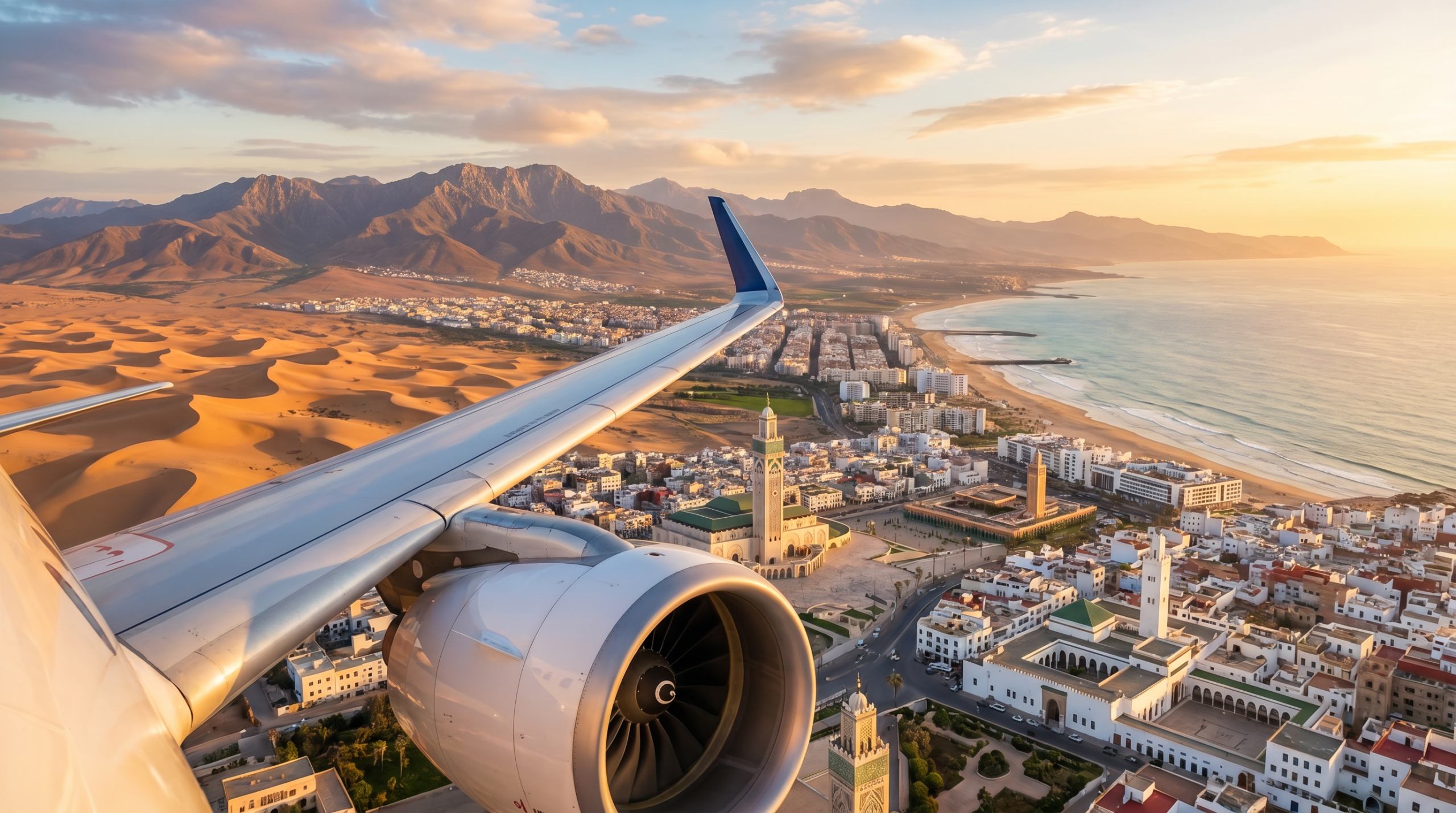 Domestic flights Morocco — aircraft on runway with Atlas Mountains in the background