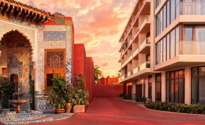 A visual comparison of a traditional Riad versus a modern Hotel in Marrakech, highlighting contrasting architecture and design