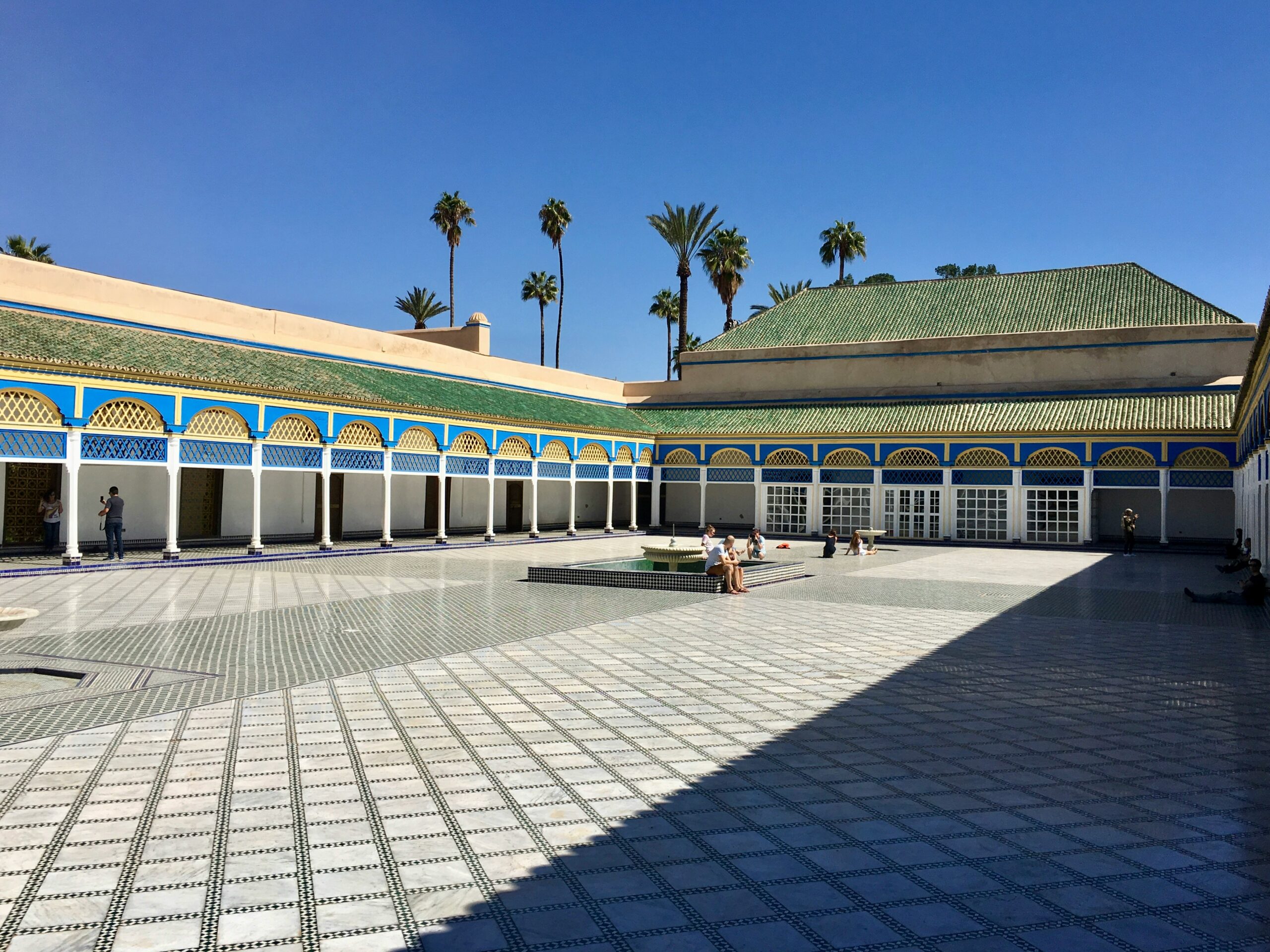 Bahia Palace courtyard and Moroccan decorative architecture in Marrakech