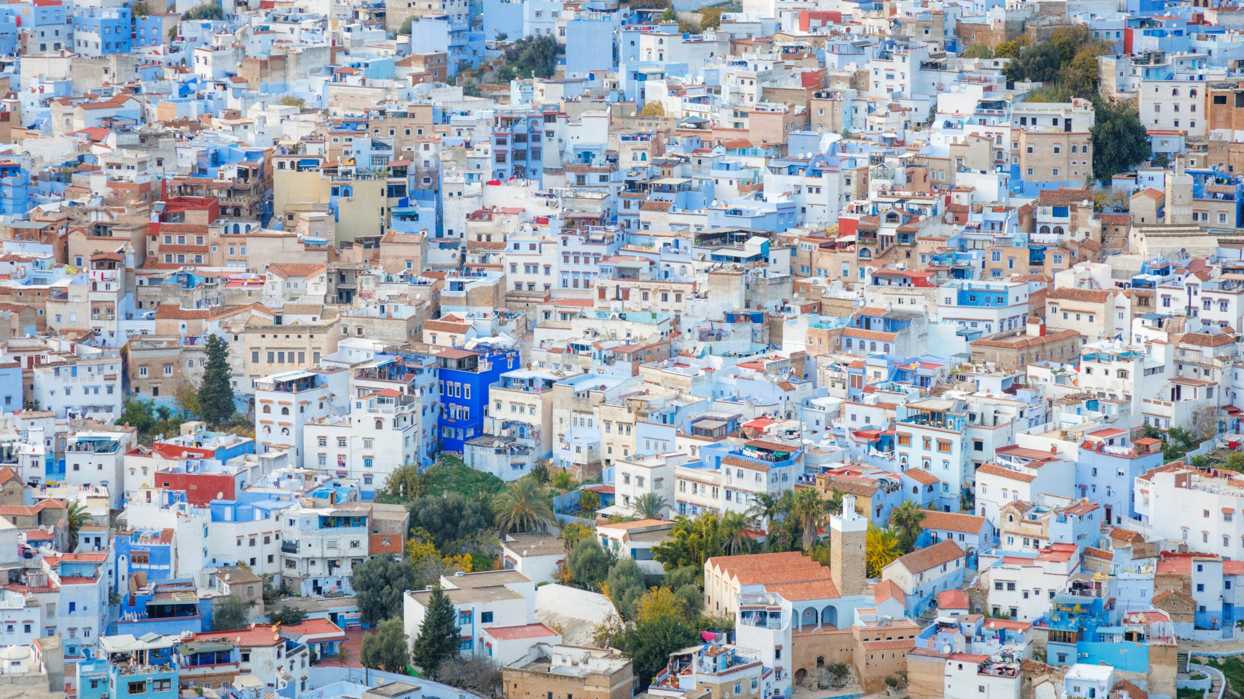 Blue-washed alleyways of the Chefchaouen medina in the Rif Mountains of northern Morocco