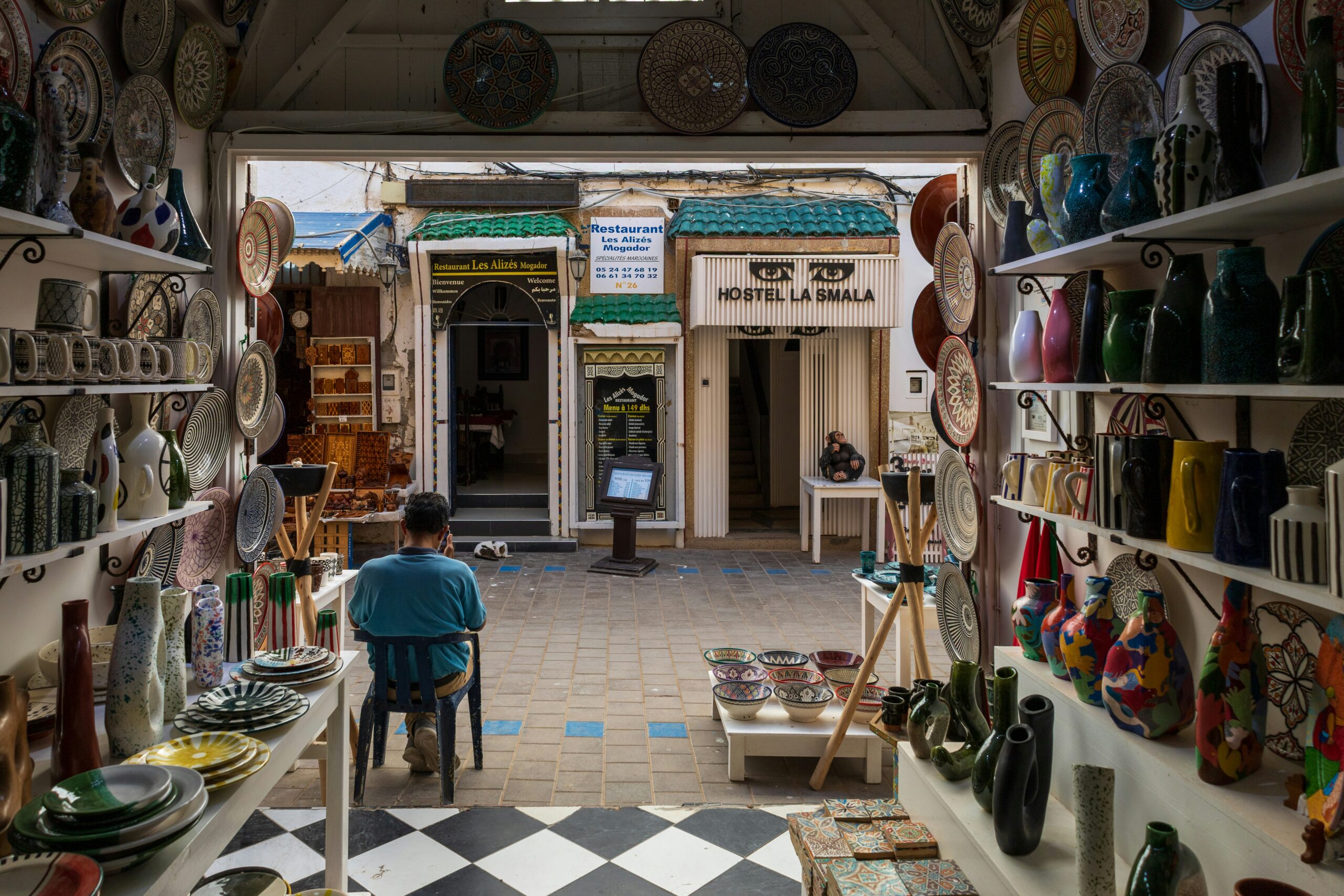 Essaouira medina blue-shuttered whitewashed houses and souks in the UNESCO-listed old city