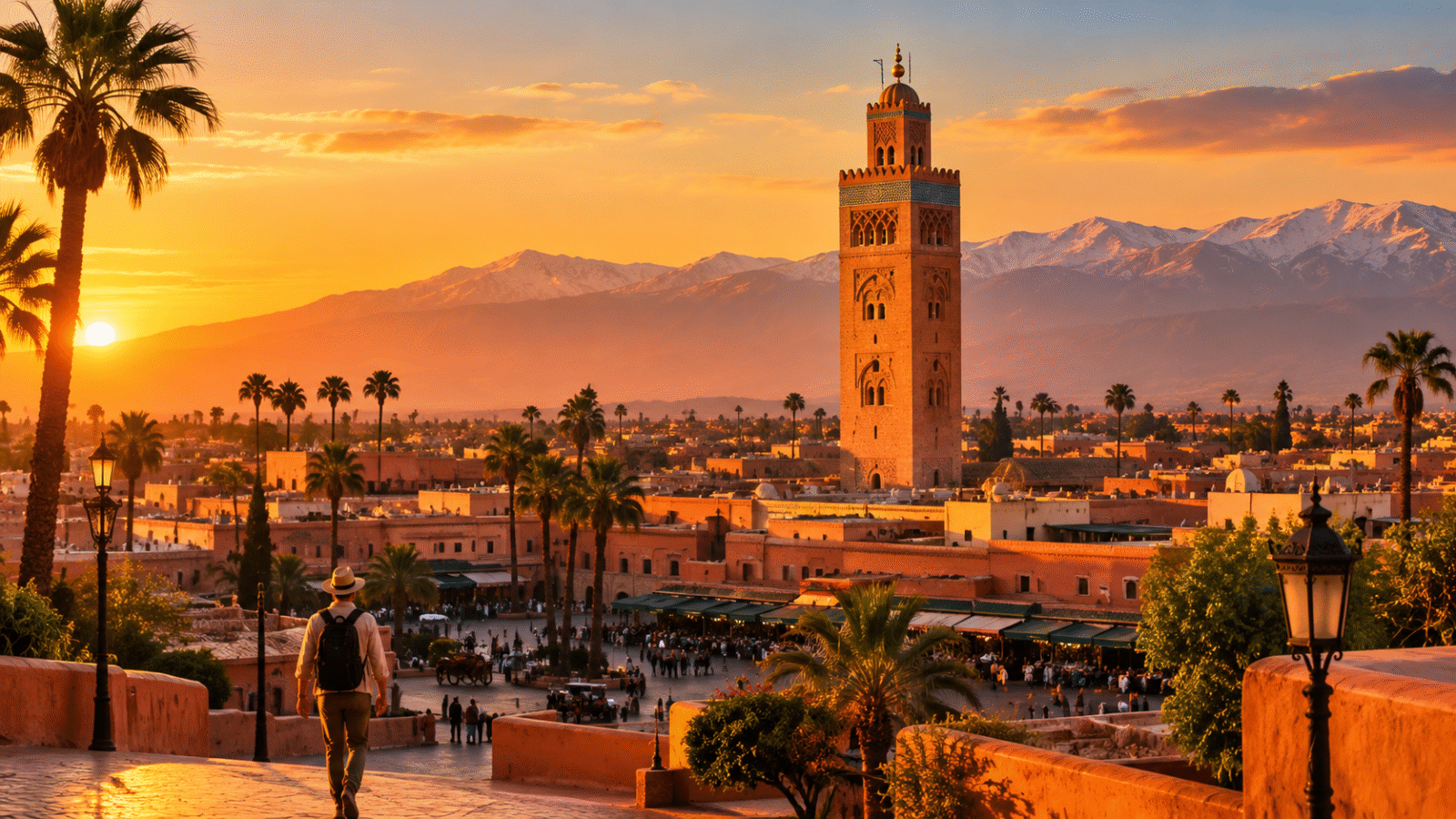 Golden hour view of Koutoubia Mosque in Marrakech captures the vibrant atmosphere for planning the best time to visit Morocco in 2026.