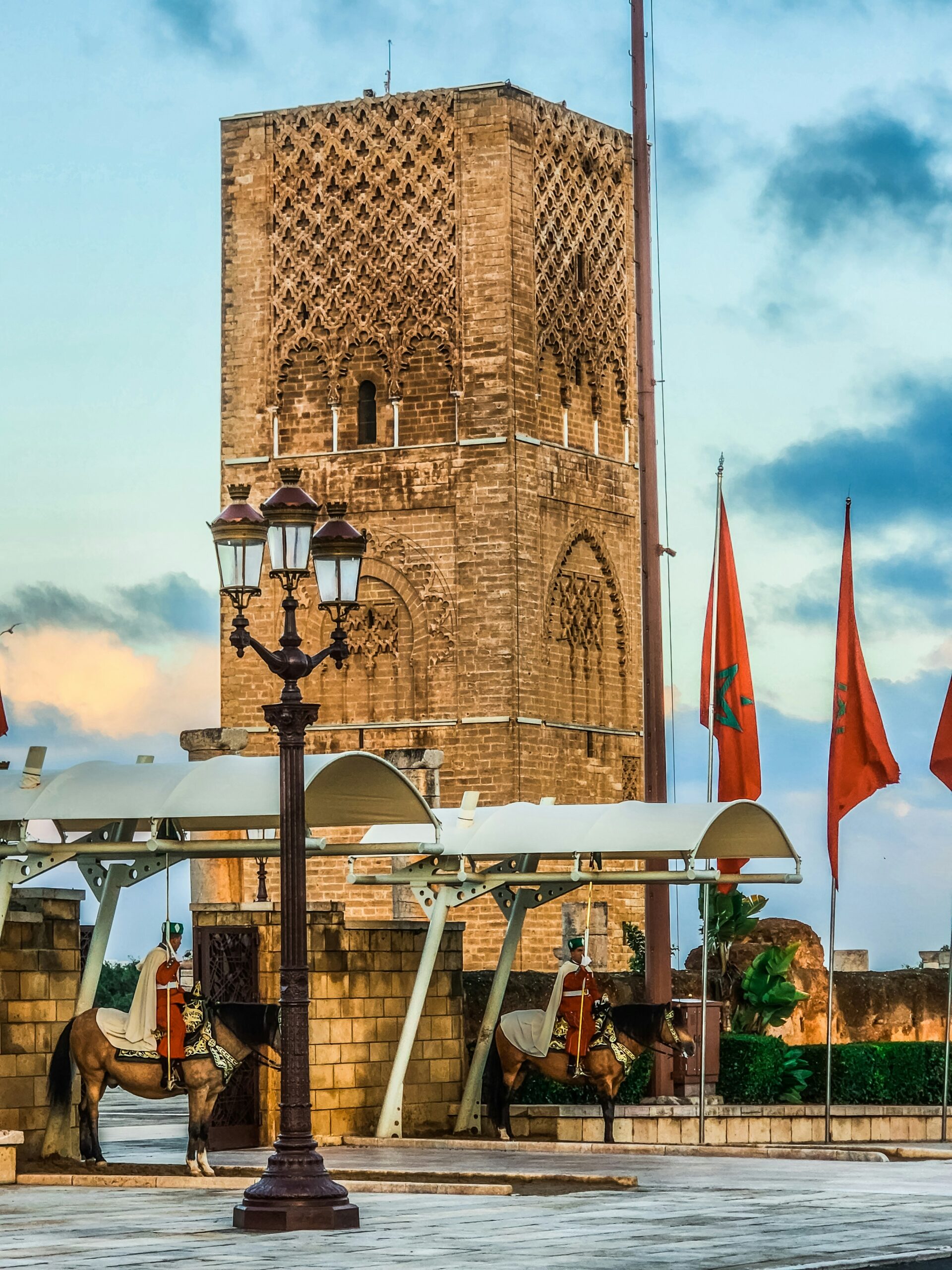 Hassan Tower minaret and columns at sunset in Rabat Morocco