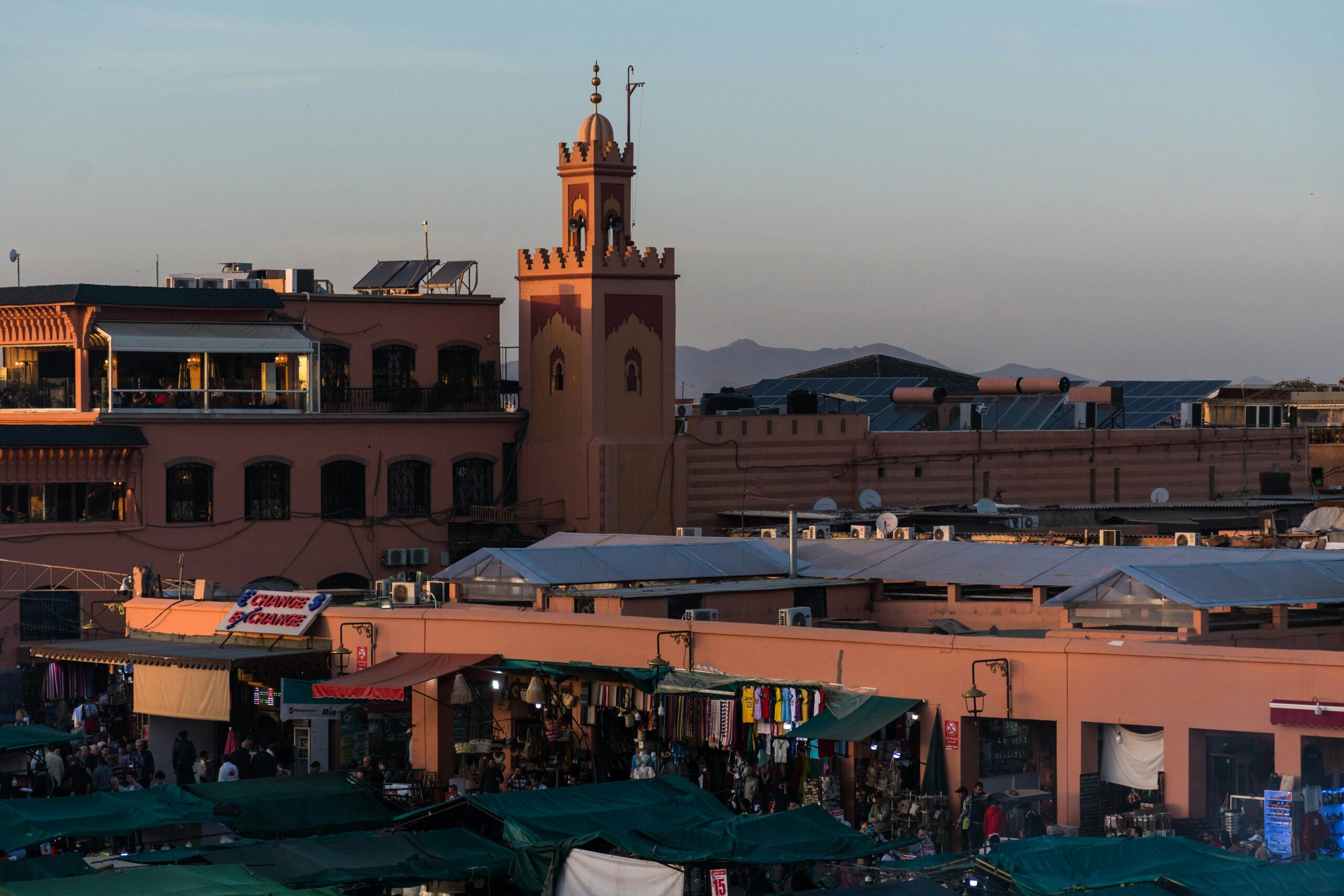 Jemaa el-Fna square in Marrakech Morocco with evening activity