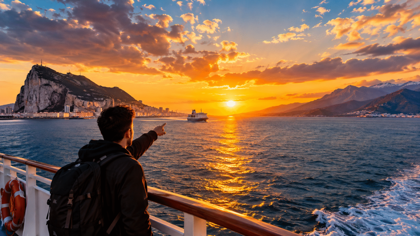 Spain and Morocco travel packages ferry crossing Strait of Gibraltar golden hour two continent adventure travel inspiration
