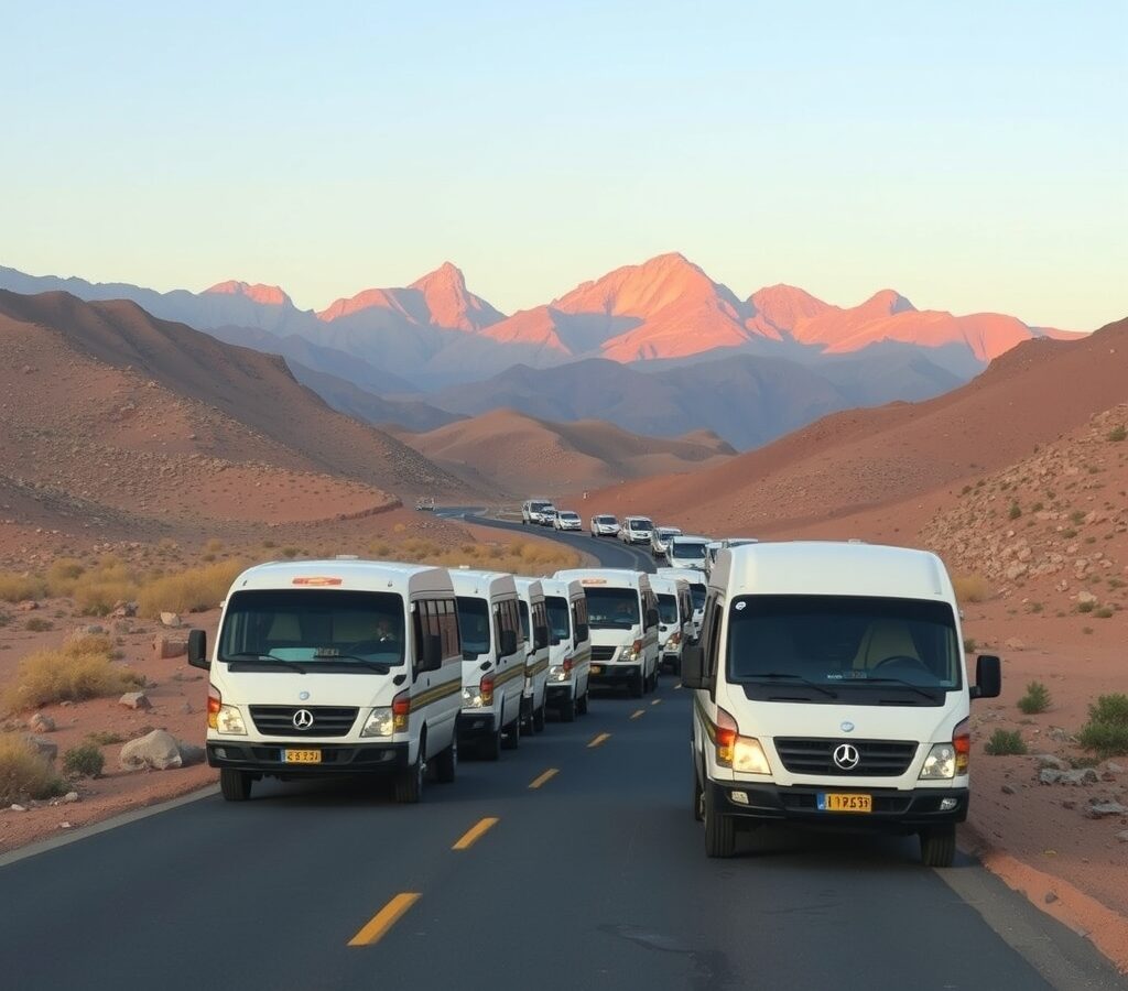 Atlas Mountains road during sunrise on Marrakech to Merzouga tour