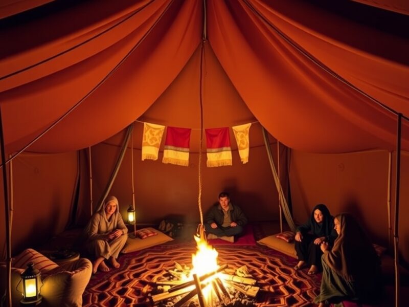 Desert camp interior with lanterns on Erg Chebbi
